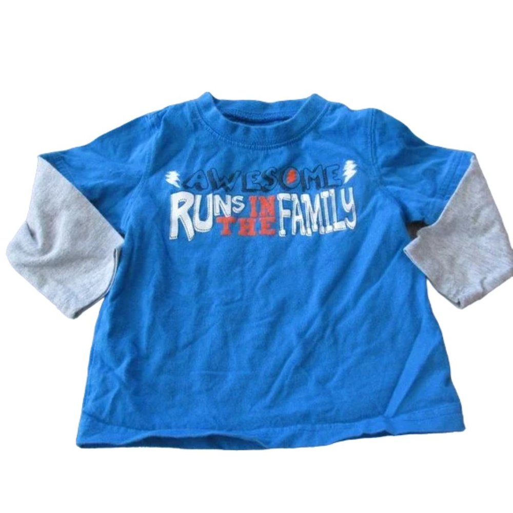 Okie Dokie Pullover T Shirt Boys Toddler 12M Blue Long Sleeve Awesome Tee Top
